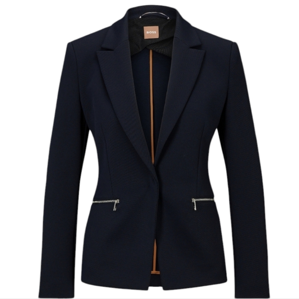 Hugo Boss Regular Fit Navy Blue Stretch Twill Blazer Jacket Zippered Poc…